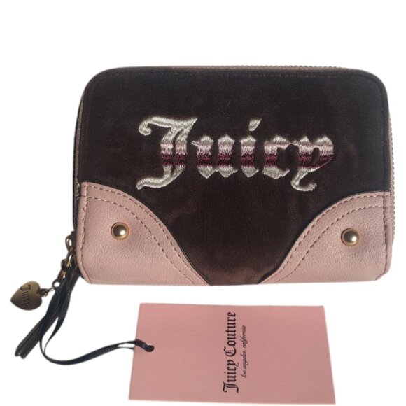 Juicy Couture Retro Vibe Double Zip Around Wallet Chocolate Dusty Blush NWT